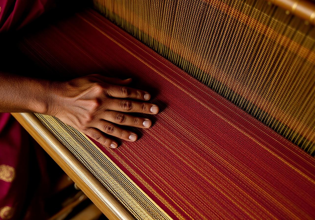 Weaver's hands on a handloom